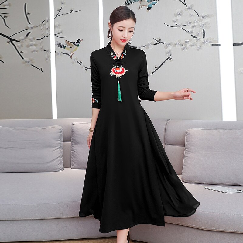 Chinese Dress women dress chinese classic embroidery cheongsam asian dresses qipao aodai female cheongsam dress: color2 / M