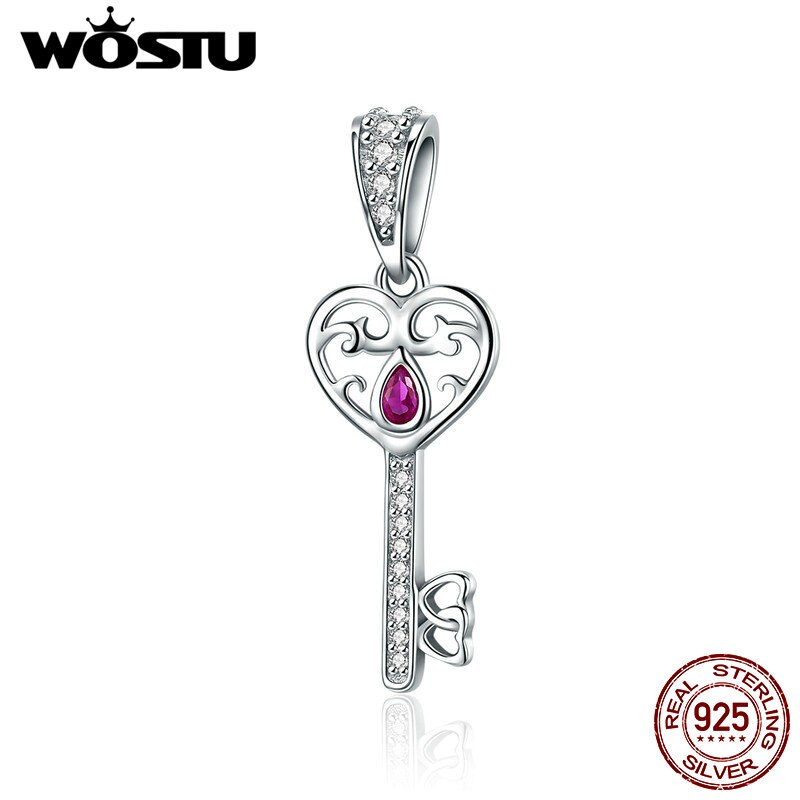 WOSTU 100% 925 Sterling Silver Key To Happiness Tear CZ Stone Charm Bead Fit Original Bracelet Bangle Fine Jewelry CQC791