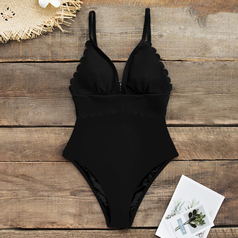 Sexy Off The Shoulder Ruffle One Piece Swimsuit Print Swimwear Women Swimsuit Deep-V Bathing Suits Beach Wear Swim Suit