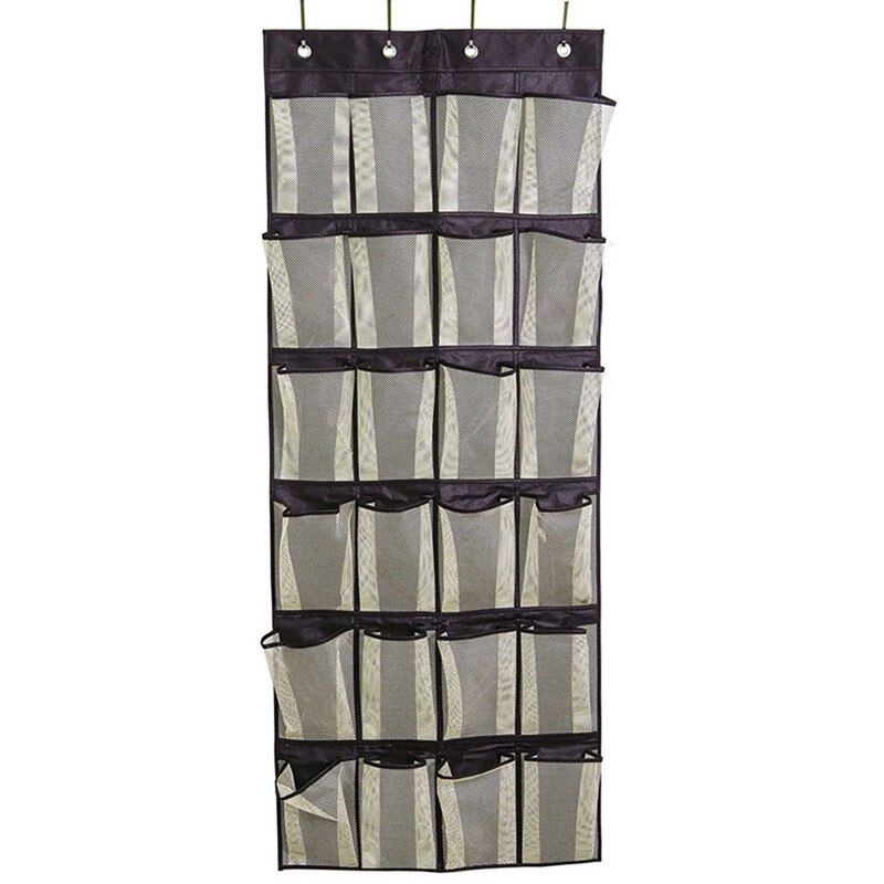 12/24Pocket Over the Door Shoe Organizer Hanging Organizers Space Saver Rack Hanging Storage Hanger: Black 24 Pocket
