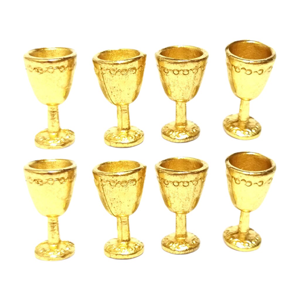 8Pack von Puppenhaus Miniatur Goldene Wein Tasse Becher Bausätze 1/12 Skala Dekor golden
