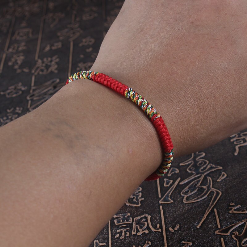Pulsera Budista Tibetano para mujer y hombre, brazalete de hilo de colores, cuerda roja de la suerte, nudos trenzados, joyería
