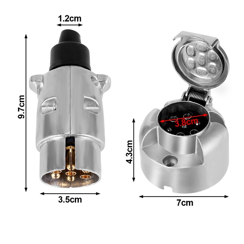 7 Pin Trailer Plug Socket Metal Trailer Connector Car Electric 12V Sockets Towbar Towing Trailer Connectors Adapter Converter
