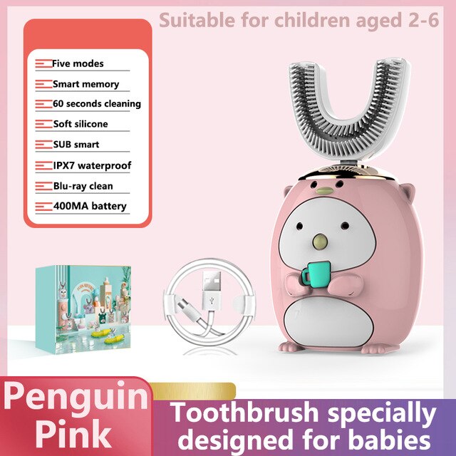 U-shaped Electric Toothbrush Kids Smart 360 Degrees Silicon Automatic Ultrasonic Teeth Tooth Brush Cartoon Pattern Children: 07