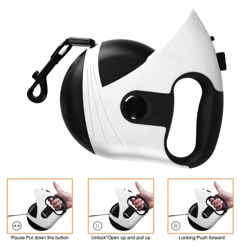 Retractable Dog Leash 16 Feet Heavy Duty Retractable Walking One-Handed Brake, Pause, Lock, Build-in LED Flashlight PL052