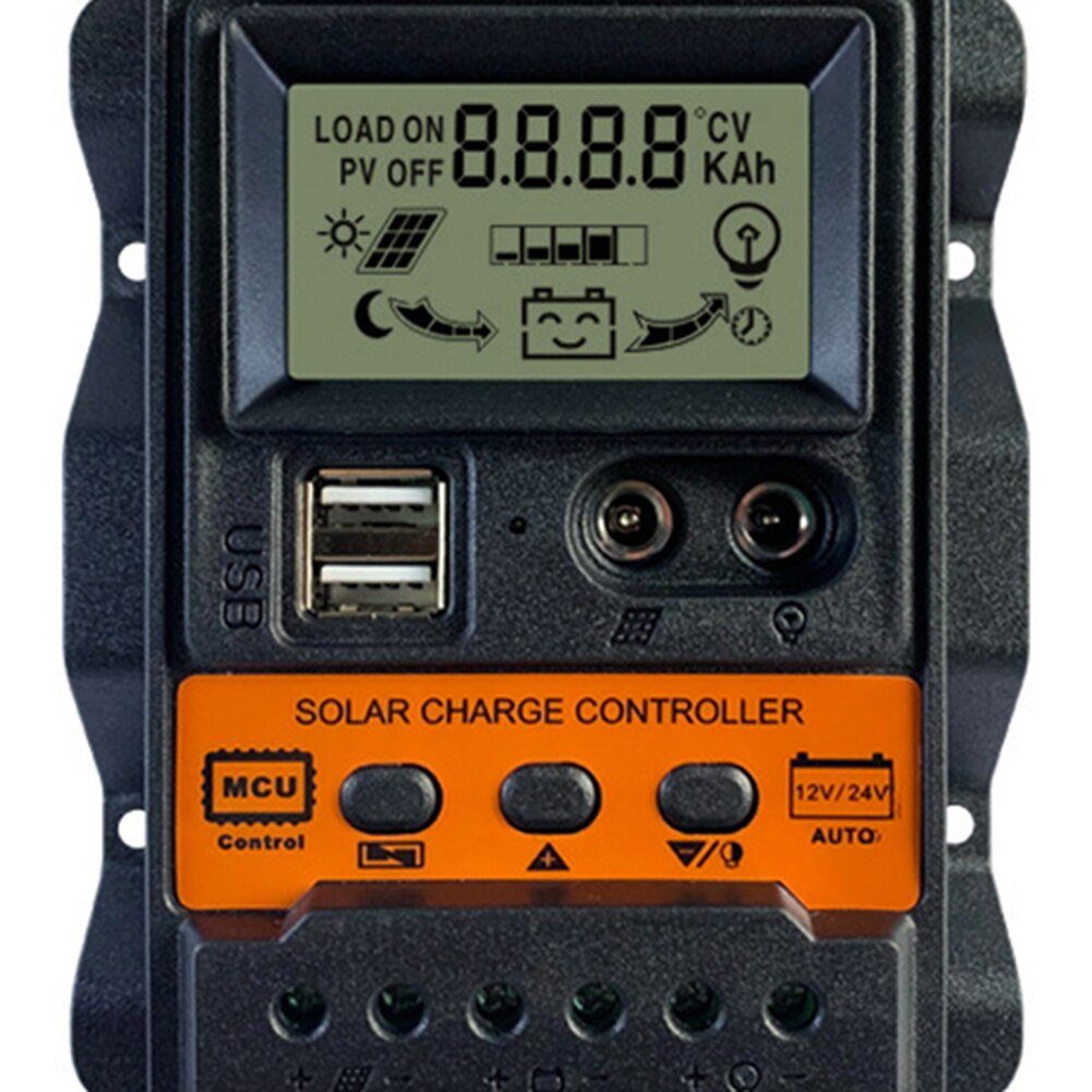 12V 24V Solar Panel Regulator Dual LCD Display Solar Charge Controller Adjustable Discharging Parameters for iPhone