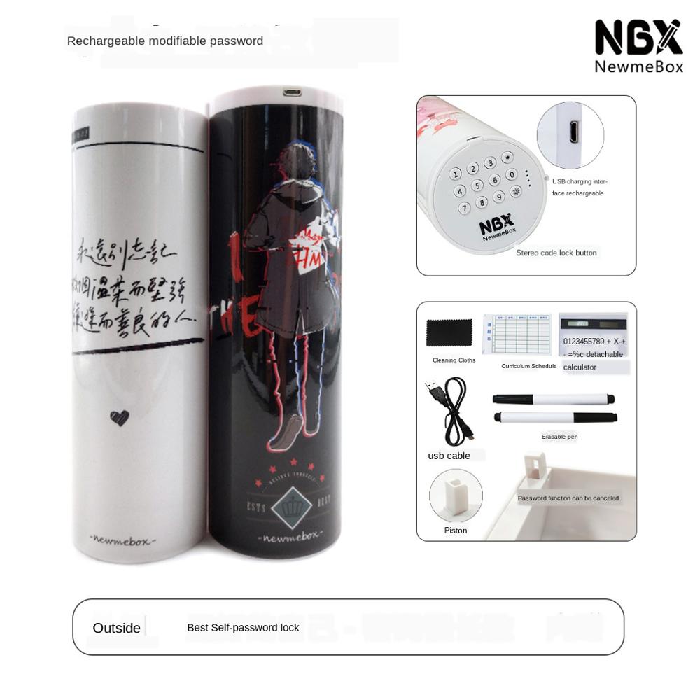 Pencil Case Code Lock Pen Box NBX Password Pencil Case Large Capacity Stationery Box Multi-Function Cylindrical Pencil Box: Style 7