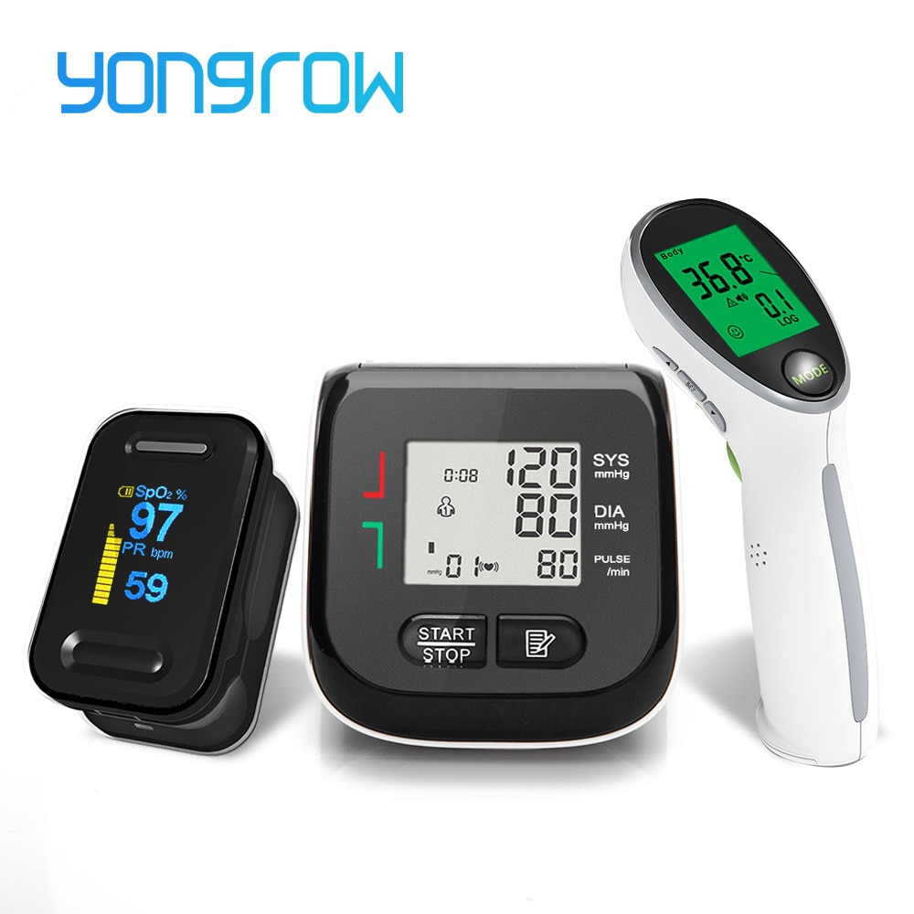 Yongrow Zwart LED Vingertop Pulsoxymeter & LCD Pols Bloeddrukmeter & Baby Oor Infrarood Thermometer Familie Gezondheidszorg