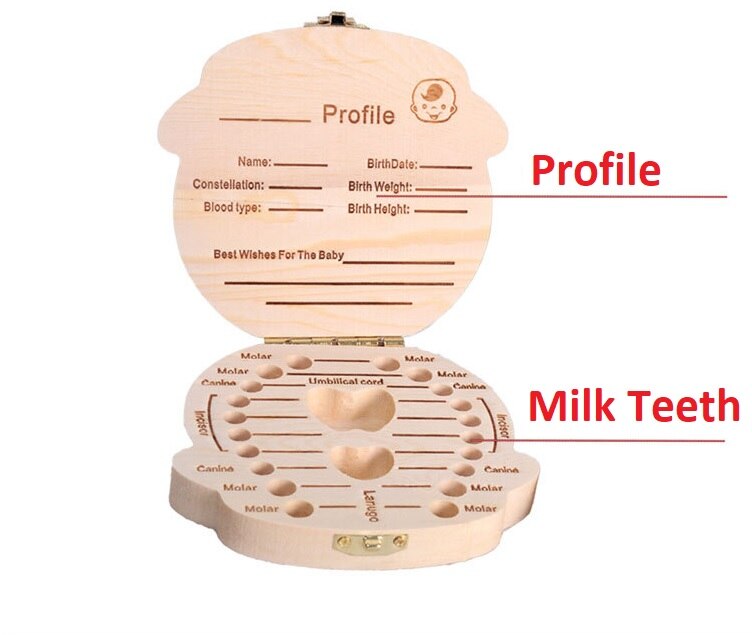 Caja de dientes de bebé colorido español inglés francés italiano caja de dientes de madera organizador guardar dientes de leche almacenamiento de madera