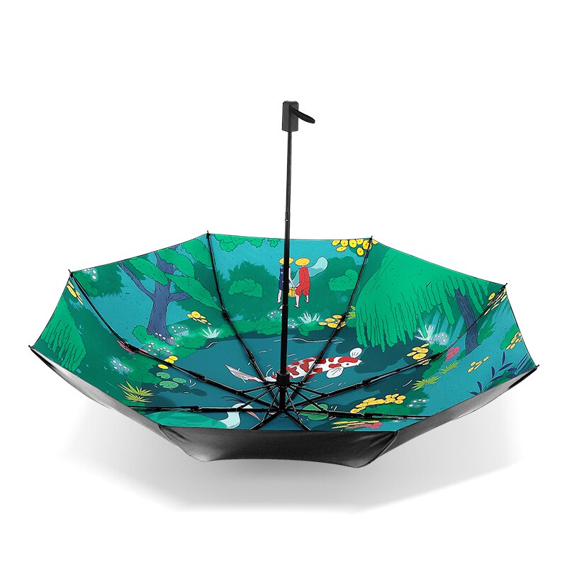 Vijverkarpers printen dames dames regen- en zonneparaplu 3 opvouwbare 8 baleinen zonnescherm uv-bescherming paraplu's guarda chuva