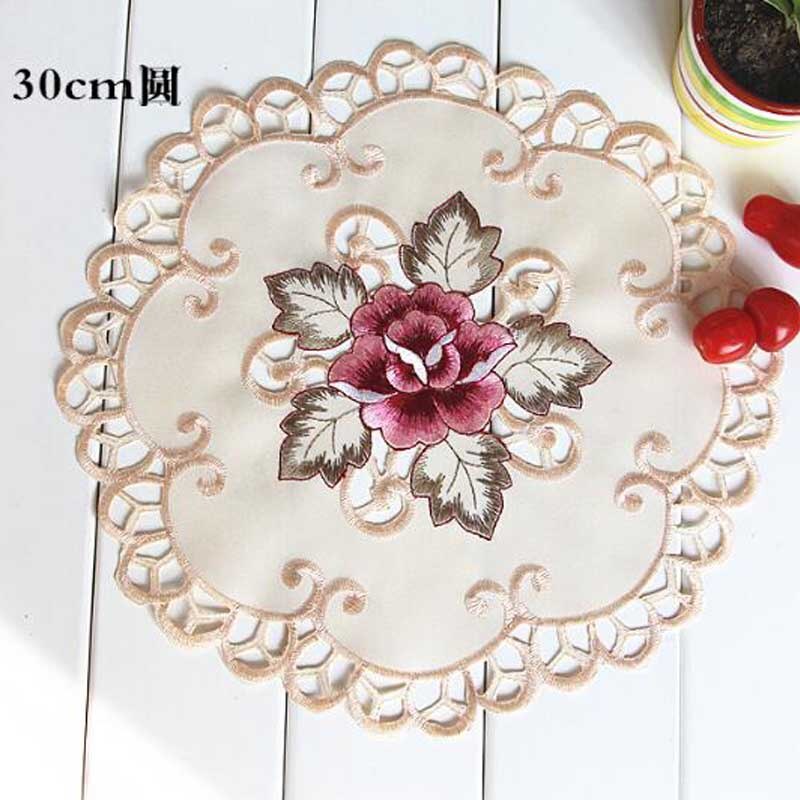 TOP Lace satin rose embroidery place table mat cloth pad cup doily Napkin coaster Year placemat Christmas wedding kitchen