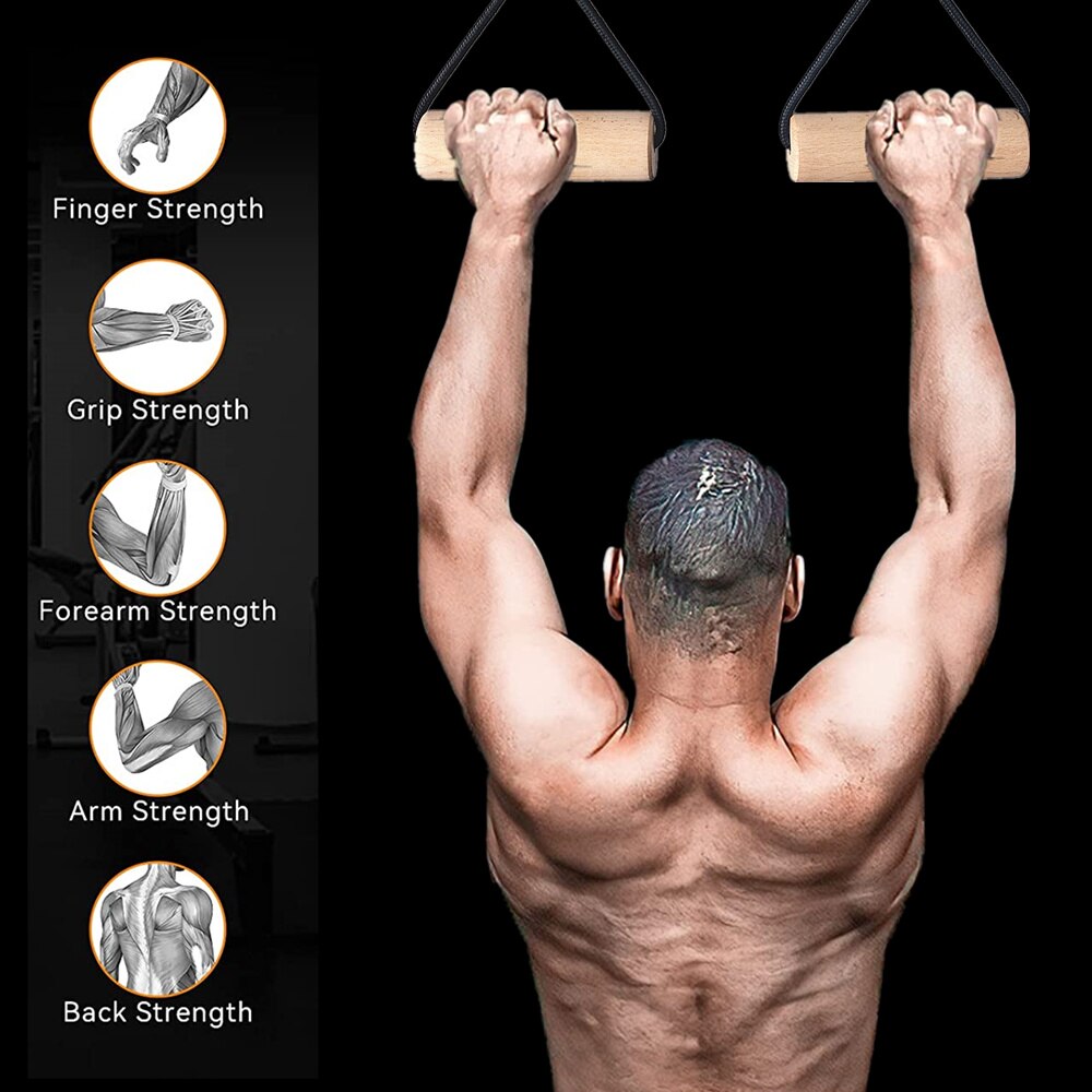 1 Pair Wooden Pull Up Grips Climbing Hold Grips Gym Handles Cable Machine Attachments for Chin Up Rock Climbing Bouldering