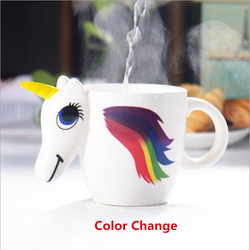 350mL Magic 3D Cartoon Unicorn Mug Funny Heat Sensitive Color Change Coffee Milk Tea Mug Cup Best for Kids