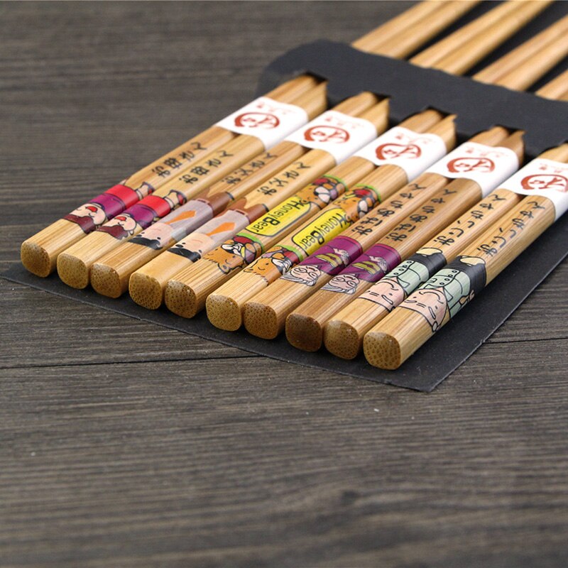 Japanse Stijl Vijf Paar Bamboe Eetstokjes Leuke Patroon Chopstick Voor Familie Keuken Eten Levert