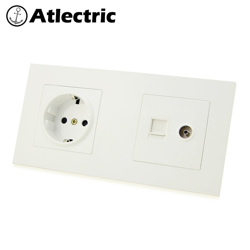 Atlectric RJ45 Socket EU Standard Plug Wall Socket Computer Data Port Socket Dual RJ45 With TV Outlet Plastic Panel