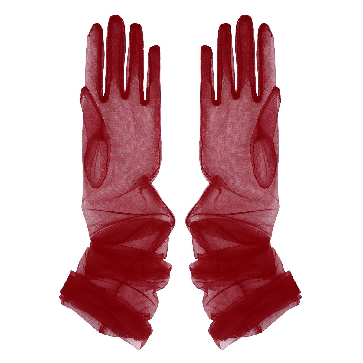 Elegantes guantes largos de tul transparente para mujer, guantes largos sexis de dedo completo para boda y , accesorios para damas de fotografía: Burgundy