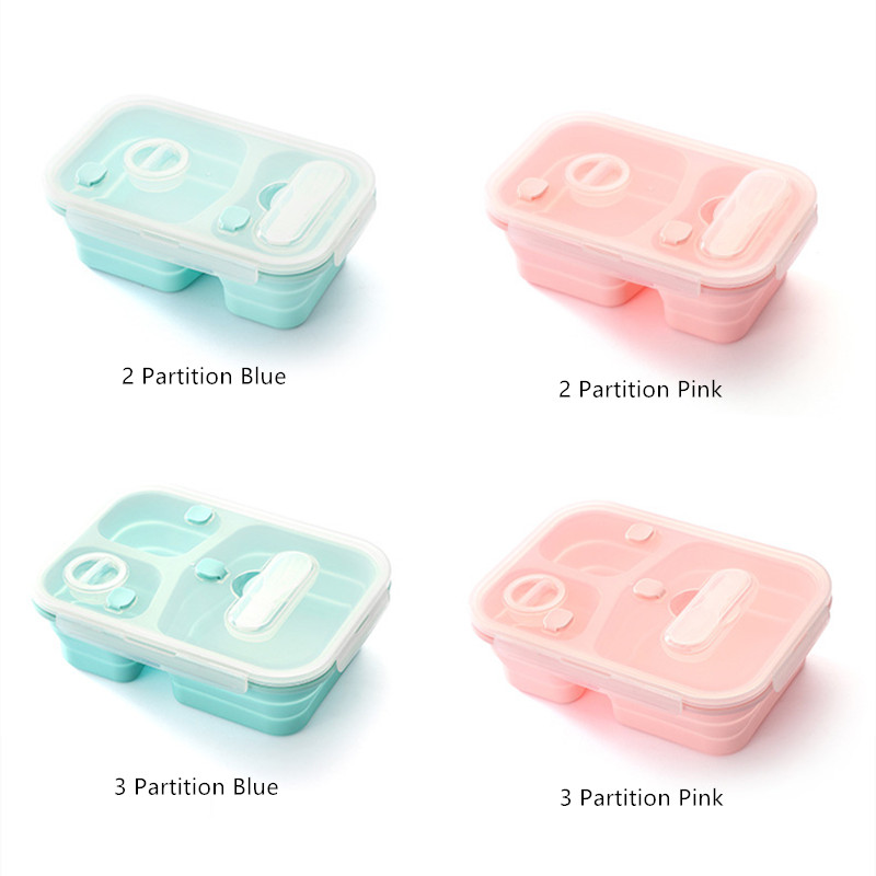 900ml/1360ml Silicone Collapsible Lunch Box Leak-Proof Large Capacity Microwave Oven Bento Box Folding Lunchbox Eco-Friendly