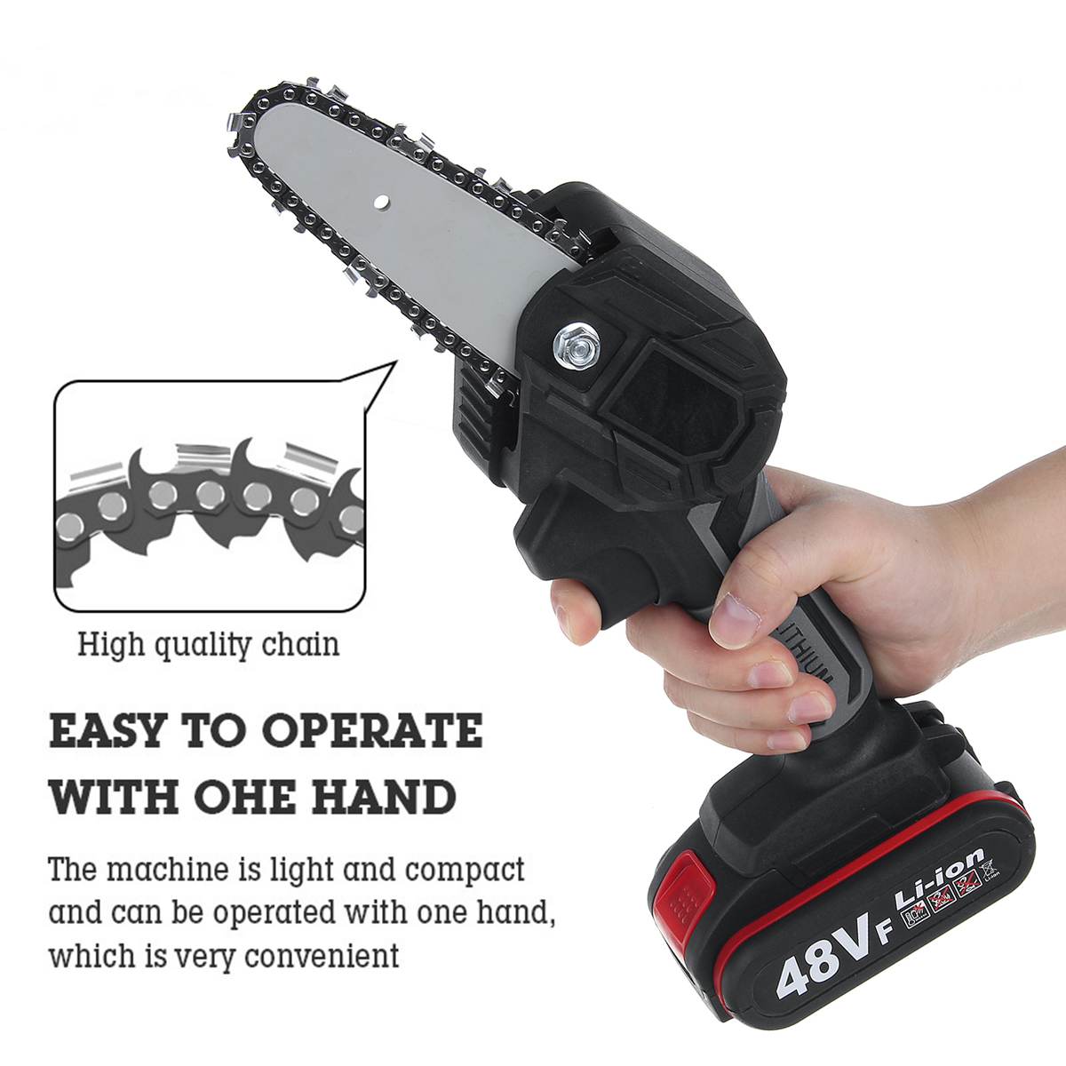 Cordless Electric Chainsaw Mini Electric Saw 4 inch Portable Electric Pruning Saw Rechargeable Wood Cutter Woodworking Tools