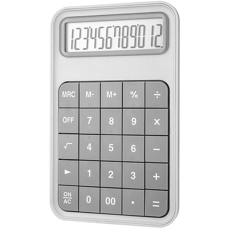 Desktop Calculator, 12 Digit Large Display Battery LCD Display Office Calculator: Gray