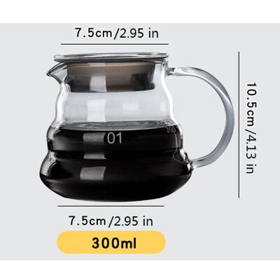 V60 Giet Over Karaf Drip Koffie Pot 300/500/700Ml Glazen Bereik Thee Maker Koffie Waterkoker Brouwer barista Percolator Duidelijk Filter: 300ml