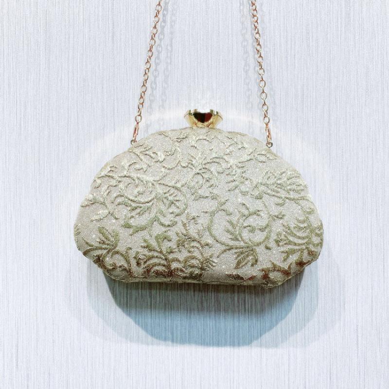 Damen-clutch, bestickte ovale schultertasche mit kette, retro-vintage-clutch, trendige tasche für hochzeiten und partys: Antikgoldene farbe