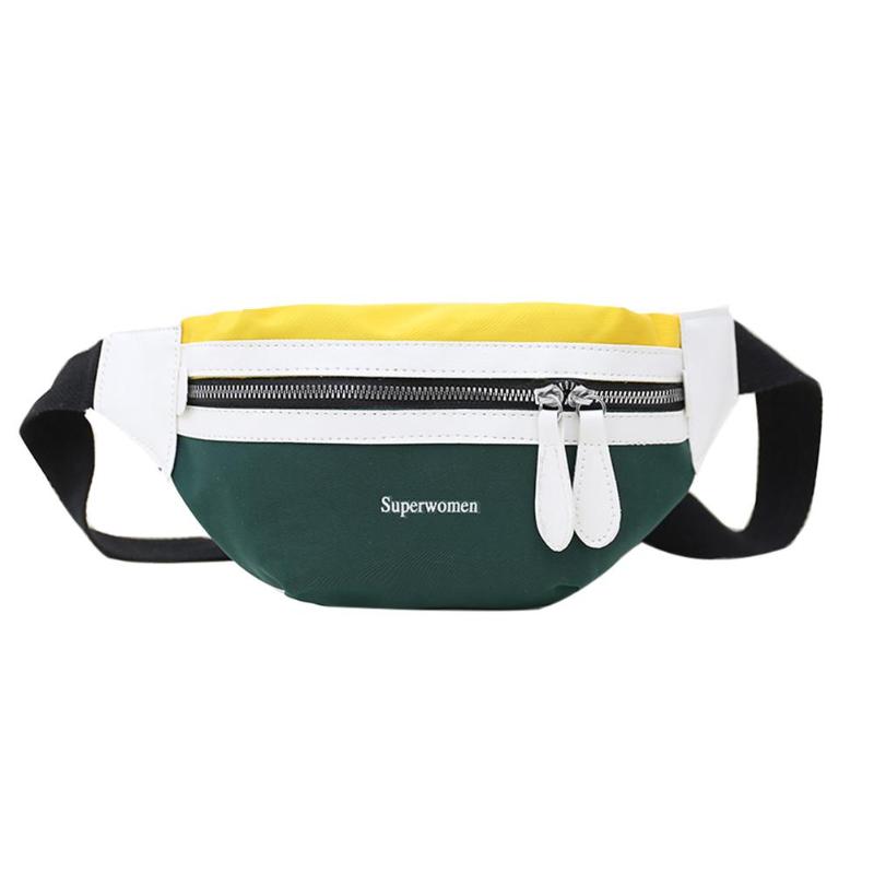 Femmes taille Fanny ceinture Packs femme décontracté fermeture éclair toile poitrine sacs adolescentes Hit couleur sport épaule bandoulière sacs: Vert armée