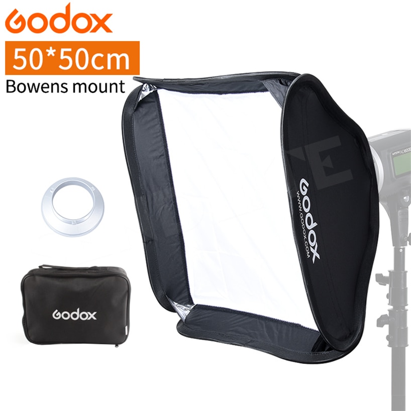 Godox 50x50 cm Softbox 20*20 inch + Bowens Houder voor Photogrophy Video Studio Flash + Carry tas Fotostudio Accessoires