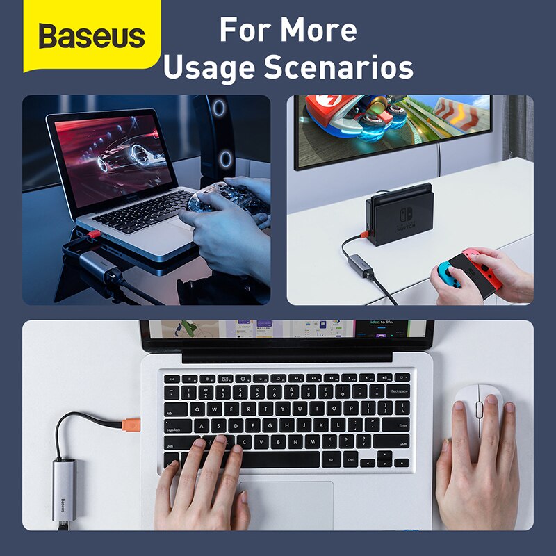 Adattatore Ethernet USB Baseus - USB-C a RJ45 1000Mbps - per MacBook Pro, Mi Box, Switch