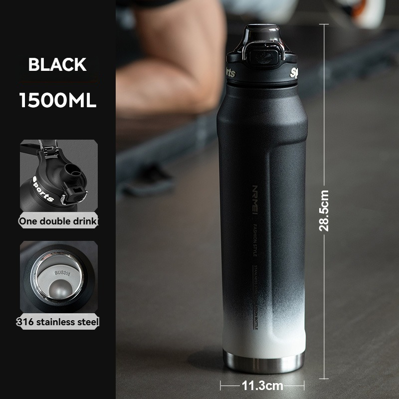 1.5L Thermos Water Bottle Stainless Steel Vacuum Flas Tumbler Coffee Cup Insulated Tea And Cold Water Bottle Thermal Drink: black