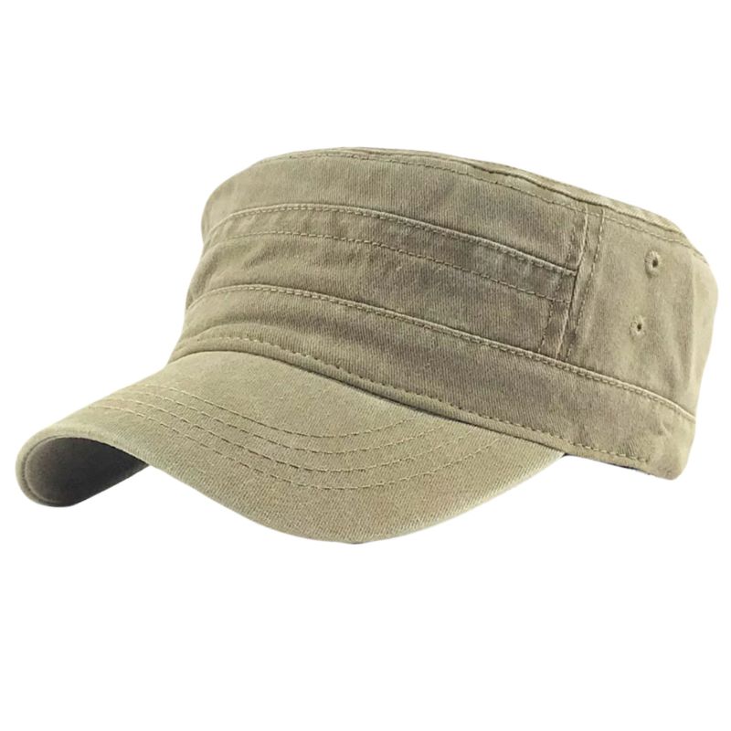 Mænd kvinder vintage vasket bomuld kadet baseball kasket ensfarvet afslappet udendørs solcreme justerbar klassisk flad top toppet hat: Khaki
