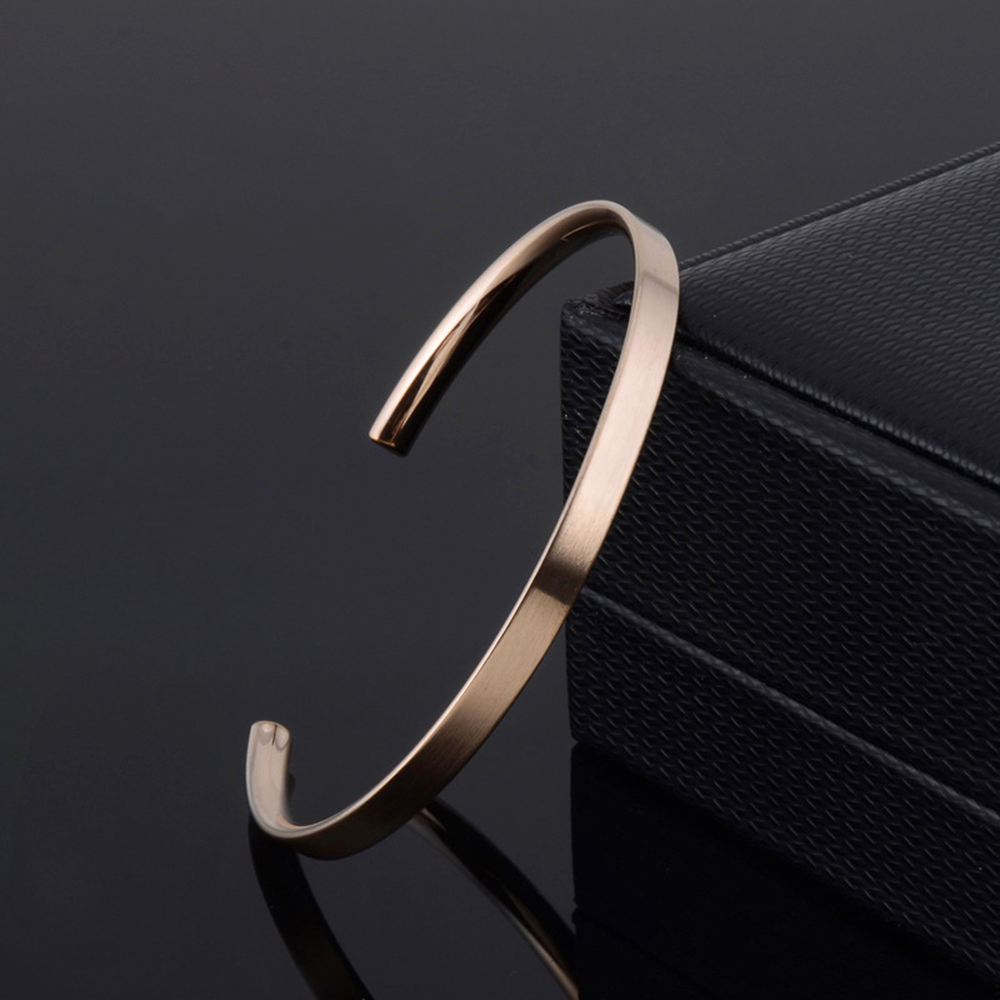 4mm Delicate Thin Charm Open Cuff Bangles Stainless Steel Gold Black Rose Gold Men Women Bracelets