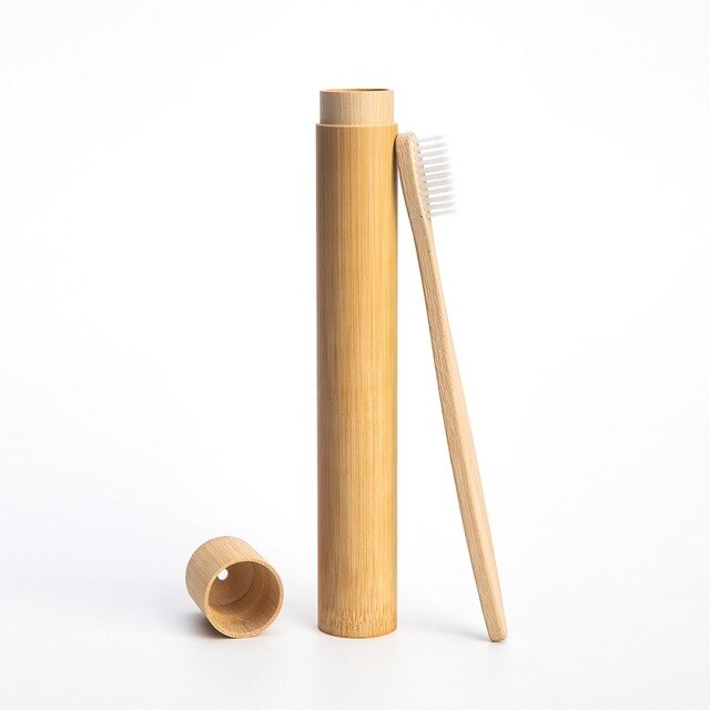 1pc regnbuetandbørster  +1pc bambusrør miljøvenlig naturlig bambus tandbørste rejsetaske blød hovedtænder børste 2pc pakninger: Hvid og rør