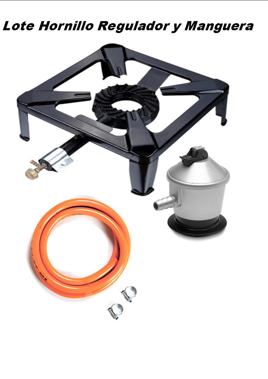 Hornillo De Gas Quemador Hierro Fundido 40x40 Completo Con 1.5 mtr De Goma De Butano y Regulador
