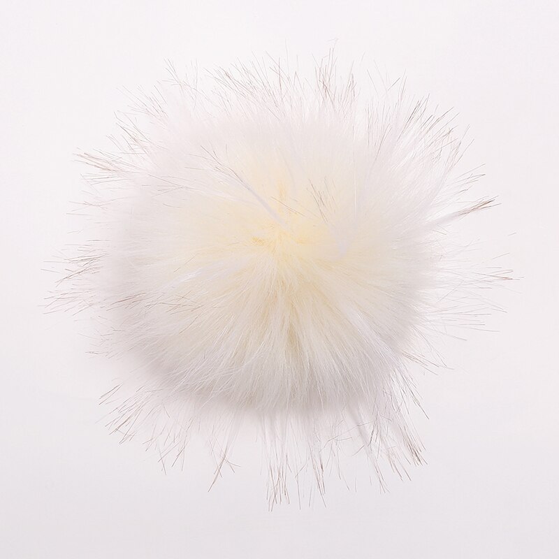 Pompons artificiels 10cm pour chapeau et bonnet d'hiver | Avec bouton en fourrure de raton laveur, Pom Poms en boule pour femmes et enfants, fournitures de bonnets: Beige