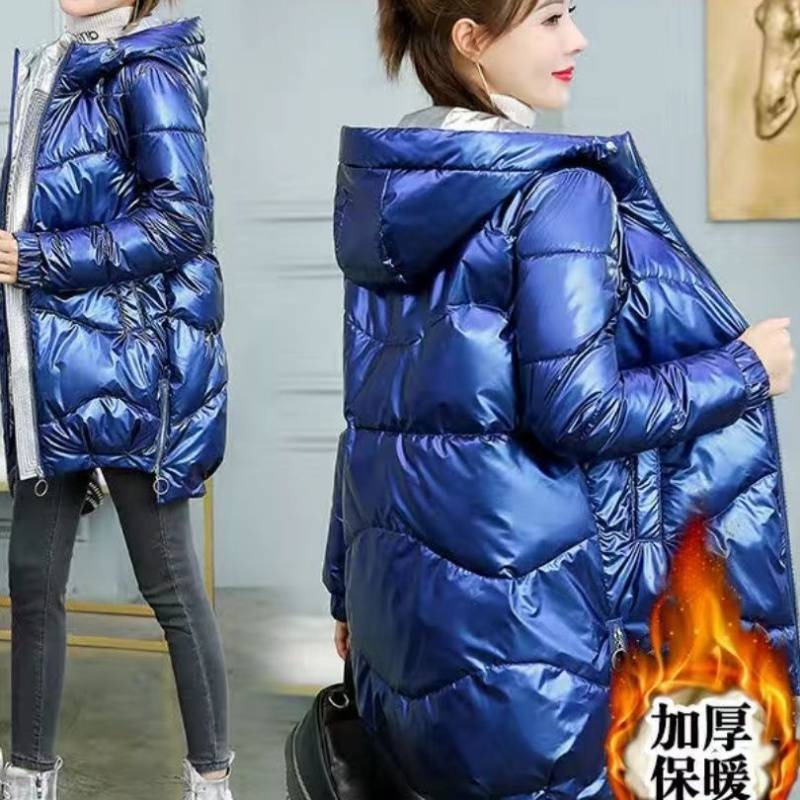Vinterjacka parkas dam kappa pälskrage huva överrock damjacka parkas tjock varm bomullsvadderad ytterkläder  p997