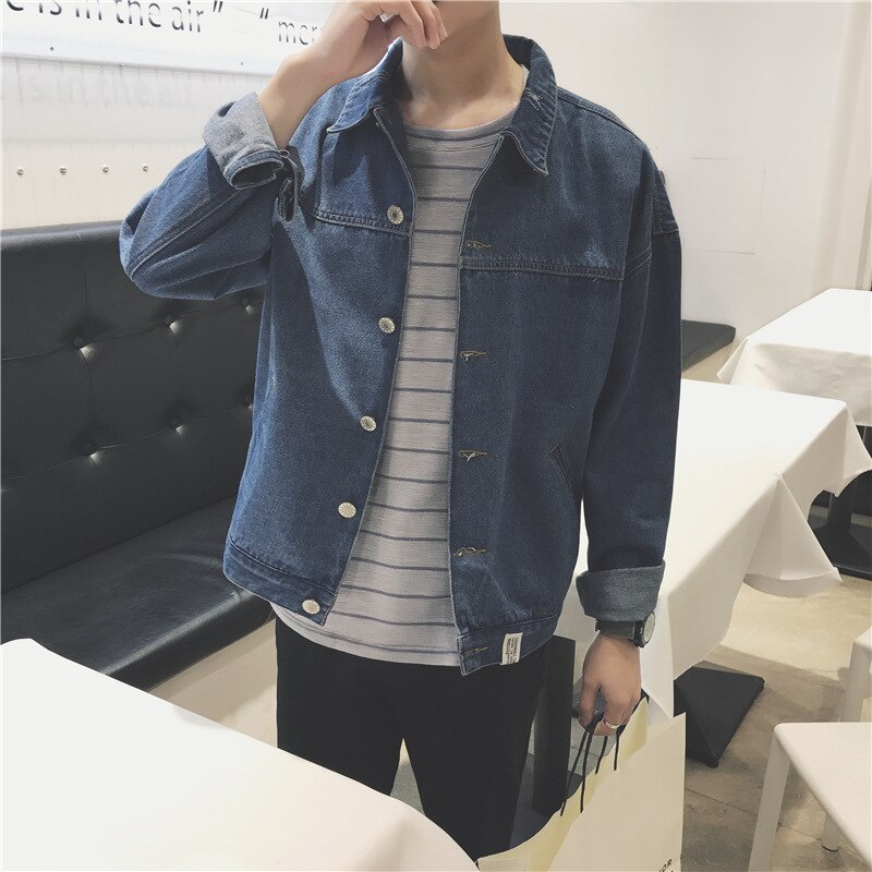 Spring Autumn washing streetwear Denim Jacket Men Korean Trend Lapel Loose Top Students Pure Color Handsome denim coat men