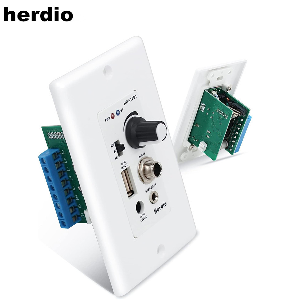 Herdio-Amplificateur mural Bluetooth, 4 canaux, contrôle du volume, plaque murale, USB, micro, entrée AUX 3.5mm, allergique, 4 haut-parleurs, 12V, 3A