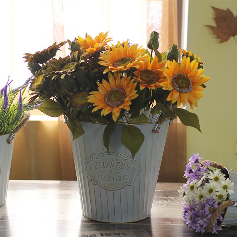 Maison Pot de fleur seau décor fleur boutique métal seau fer chanvre corde fleur seau bureau plante Pot ornement (grande taille)