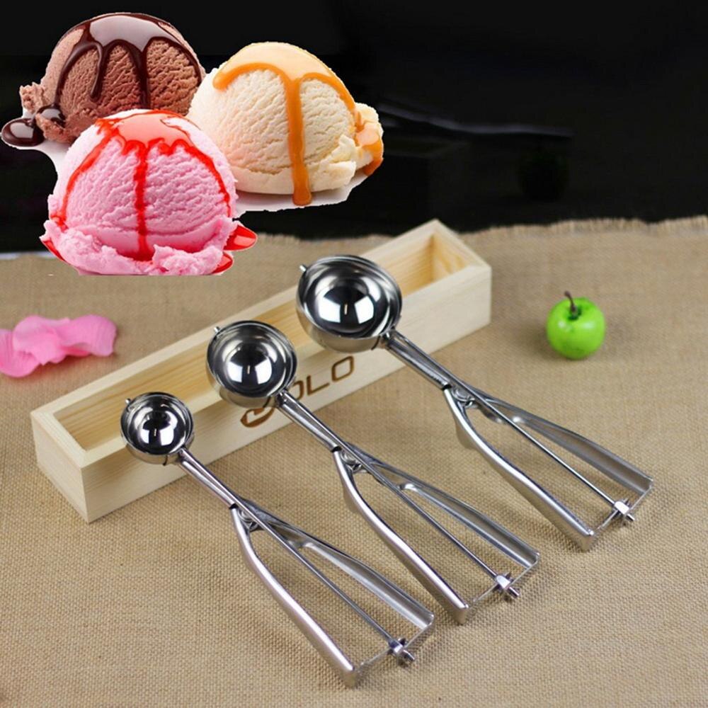 4/5/6cm Stainless Steel Spring Handle Ice Cream Mashed Potato Cookie Scoop Spoon Stainless Steel Ice Cream Spoons