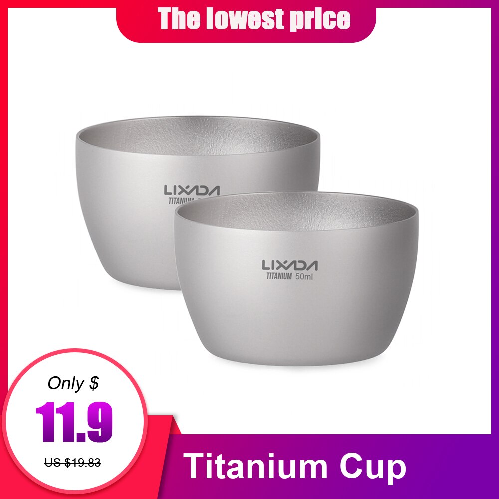 Lixada 2 Stuks 50 Ml Dubbele Muur Titanium Mini Tea Cup Water Cup Home Office Outdoor Camping Wandelen Koffie Thee cup Mok