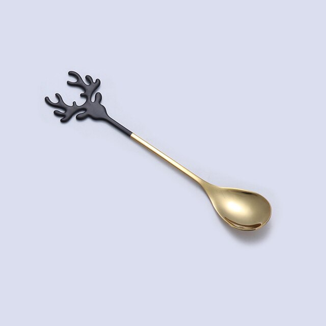 Herten Vorm Rvs Roeren Lepel Romantische Kerst Elanden Koffie Dessertlepel Bestek Prachtige Theelepel Servies: Black gold 