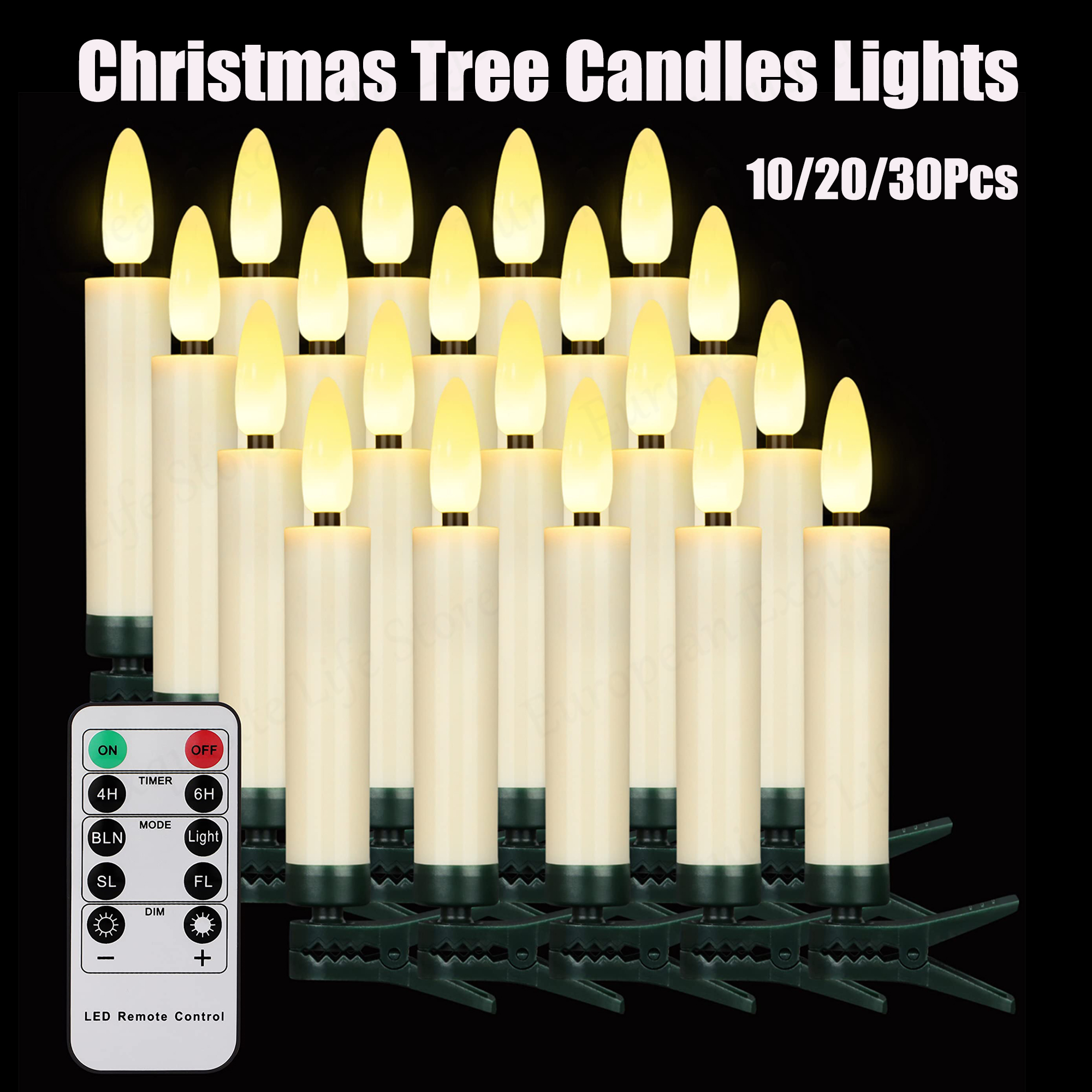 Lumières LED pour sapin de Noël, cône sans flamme, scintillant avec minuterie à distance, intensité variable, Noël, mariage, ci-après, 10 pièces, 20 pièces, 30 pièces
