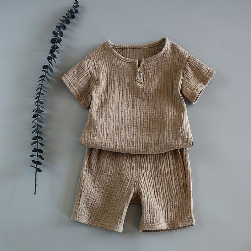 12M-8 Jahre 2 Stck Jungen Mädchen Kleidung setzt Sommer Baby Mädchen Kleidung Baumwolle Und Leinen retro freundlicher freundlicher Kleidung anzüge: Braun / 120cm