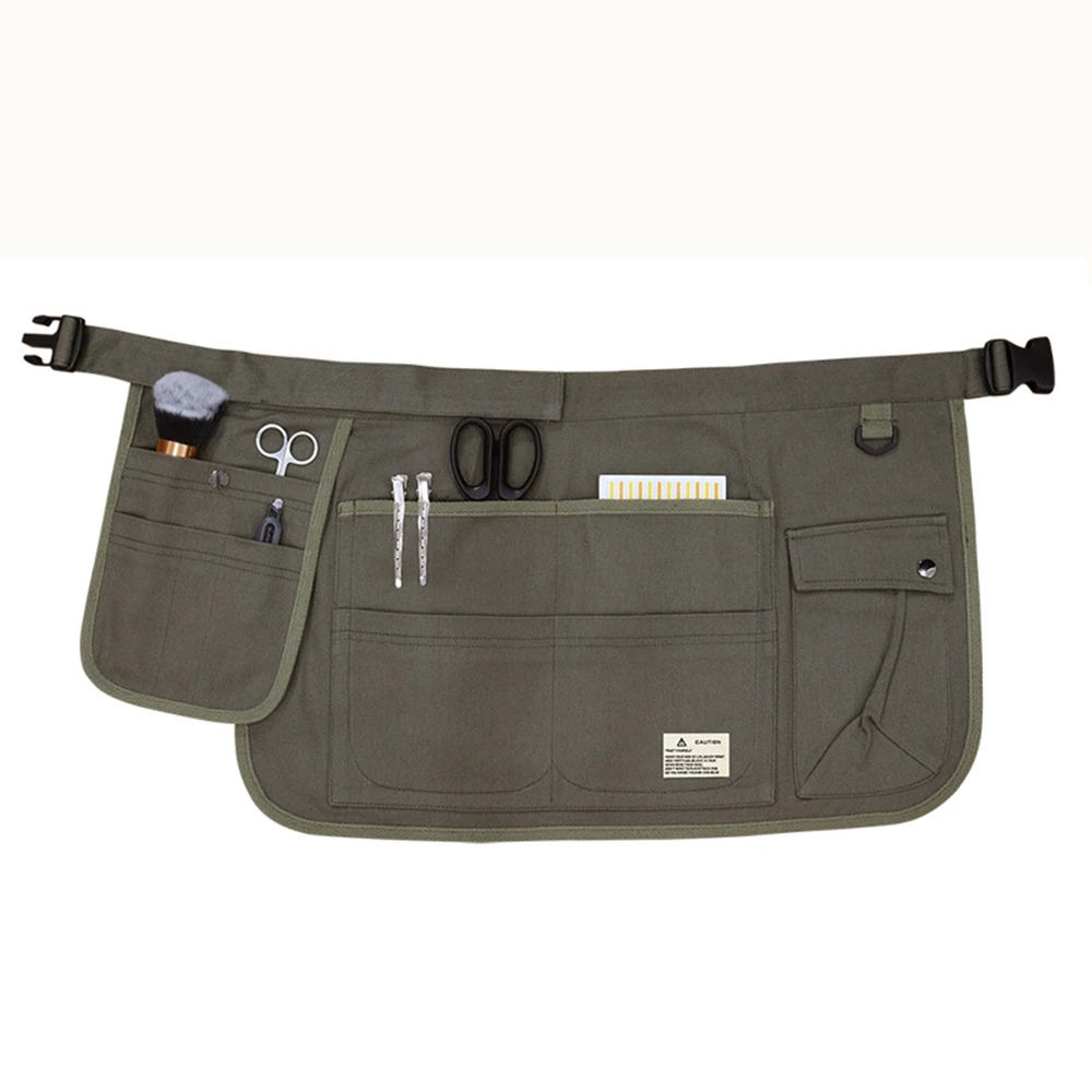Delantal de media cintura a la , delantal ajustable de lona con múltiples bolsillos, herramienta de peluquero hortícola, delantal de cintura para hombres y mujeres: Verde militar