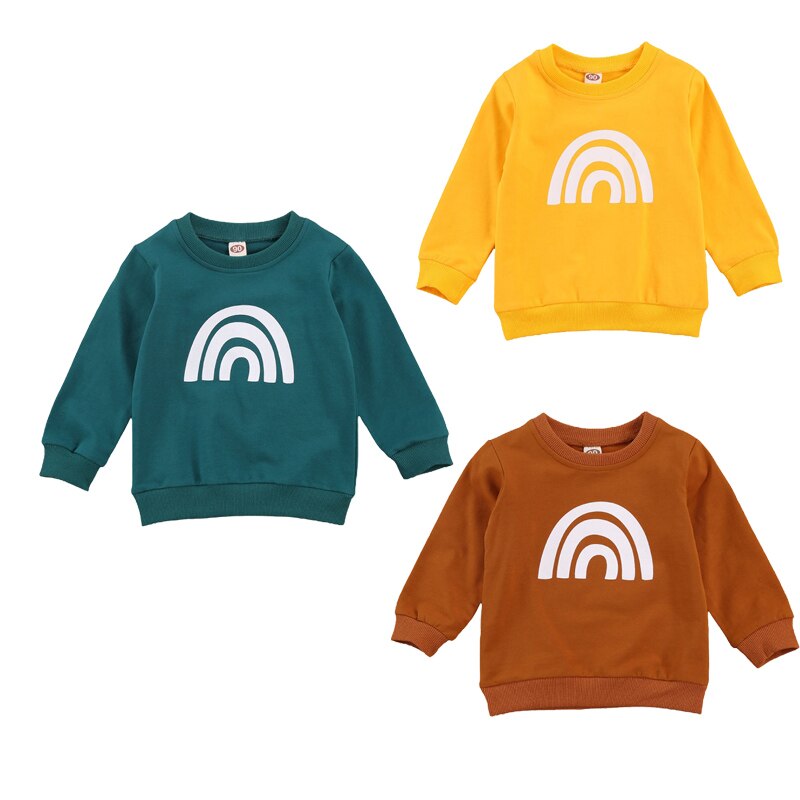 2-6Years Kid Meisje Katoenen Cartoon Regenboog Lange Mouw Kant T-shirt Top Sweatershirt Kleding