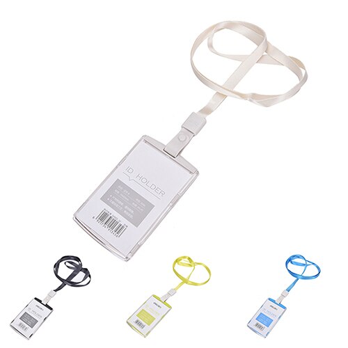 1 Pcs Vertical Transverse Clear Plastic ID Name Card Holder Work Badge W/ Lanyard Name Card