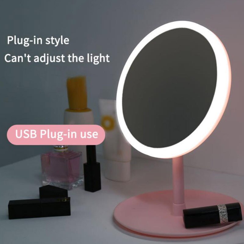 Round Makeup Mirror With Lights Led Vanity Mirror Lamp Adjustable Table Desk Cosmetic USB Face Mirror With Beauty Touch: Round 2