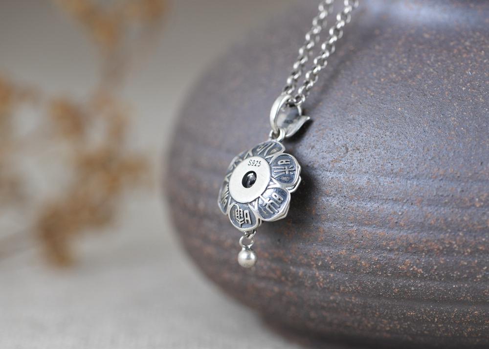 100% 925 Zilveren Tibetaanse Lotus Zes Woorden Hanger 925 Sterling Boeddhistische Om Mani Padme Hum Hanger Tibetaanse Geluk Hanger