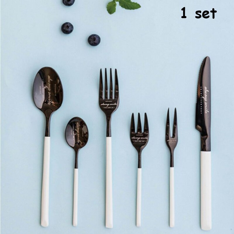 Tenedor principal para carne, cuchillo para sopa, cuchara, juego de cubiertos para café, estilo Simple, tenedores para fruta, postre, cubiertos de la cena en blanco y negro: Model D