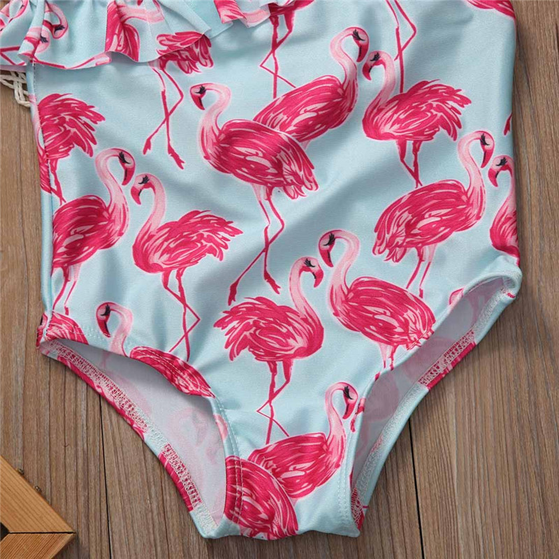 Flæser en skulder børnepige badetøj flamingo print et stykke badetøj til småbørn baby pige børn badedragt